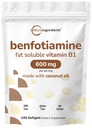 Mikroingredienser Vitamin B1 Benfotiamin 600mg Per servering, 240 Kokosolje Softgels | Biotilgjengelig B vitaminer Supplement, konvertert til aktiv Thiamin | Ikke-GMO, Soya Gratis