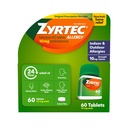 Zyrtec 24-timers allergi relief tabletter, innendørs og utendørs allergi medisin med 10 mg cetirizin HCl per antihistamin tablett, lindring av allergier, 60 teller.