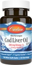 Carlson - Cod Liver Oil Minis, 280 mg Omega-3s + vitaminer A og D3, Norsk, Wild Caught, Sustainablely Sourced, 100 Mini Softgels
