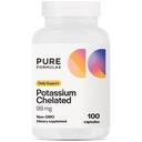 PureFormulas Kalium Supplement Chelated 99 mg høyabsorberbar ren Kalium formel for energi, nerve, muskel, nyre, hjerte og skjeletal støtte, ikke-GMO - 100 vegetariske kapsler