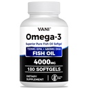 Fish Oil Omega 3 (4000mg), 180 Softgels, Omega 3 Fatty Acid kosttilskudd med EPA og DHA for hjernen og hjertet helse*