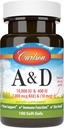 Carlson - A & D, 10000 IU (3000 mg RAE) Vitamin A, 400 IU (10 mg) Vitamin D3, Visjon Støtte, Hud Helse, 100 Soft Gels