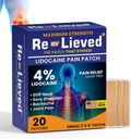 Re-Leved 4% Lidocaine Patches Maksimal styrke - Aluminium-fri, vannbestandig og USA laget -Superior Sticking smerte relief lapper raskt lindrer tilbake, leddene og muskel smerte-3x6 tommer (20 greve)