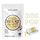 300 stk. 2 i 1 vitamin D3 10000 iu Plus K2 (MK-7) 200 mg, kokosolje softgels med vitaminer D & K, støtter bein, hjerte og immun helse - lett å svelge og ikke-GMO