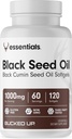 Bucked opp svart frøolje 1000mg Per servering (svart cumin frøolje) Essentials (60 serveringer, 120 Softgels)