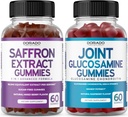 Saffron (60 Gummies) Premium 5 i 1 avansert formel - Delicious Raspberry Flavor og Glucosamine Chondroitin felles Supplement (60 greve) Joint kosttilskudd for menn og kvinner - Vegansk trygt og laget i USA