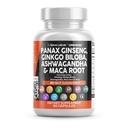 Rene Nutraceuticals Panax Ginseng Ginkgo Biloba Ashwagandha Maca Root - Fokus Supplement piller for kvinner og menn med Pine Bark ekstrakt, hvitløk, og så Palmetto - 60 Caps