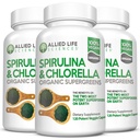 Alliert Liv Spirulina og Chlorella | Organisk Klorofyll Vegansk Protein pulver Grønn Superfood Kapsler | Naturlig immunstøtte (3 flaskepakke)