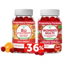 Lunakai vitamin B12 og kvinners multivitamin gummier Bundle - ikke-GMO & Vegansk Supplement for energistøtte og bein helse - 100% daglig verdi av 16 essensielle vitaminer og mineraler - 30 dagers forsyning
