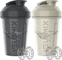 VELOMIX -2 Pack- 20 oz Protein Shaker flasker for proteinblandinger - 2x Wire Whisk | Leak Proof Shaker kopper for proteinshake og pre trening | Protein Shaker flaske pakke (Gray/White)