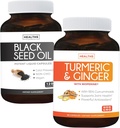 Bundle av gurkemeie og ginger og svart frøolje - gurkemeieblanding - gurkemeie og gurkemeie med 95% curcuminoids & bioperin (90 kapsler) & svart frøolje (non-GMO) 100% kaldpresset cuminefrøolje