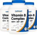 Nutricost høy styrke vitamin B kompleks 462mg, 240 kapsler (3 flasker) - med vitamin C