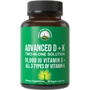 Peak ytelse Avansert vitamin D 10000 IU med alle 3 typer vitamin K - 10.000 vitamin D3 og vitamin K2, K1, MK-7 (MK7), MK4 kapsler Supplement - 60 små og enkle å svelge piller