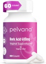 Pelvana Boric Acid Suppositories for kvinner 60 greve - for Vaginal Odor & Freshness, Feminine Hygiene & Velvære - Tredjeparts lab verifisert og flasket i USA - Feminin helse Odor løsning
