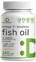 DEAL Supplement Omega 3 Fish Oil Supplements, 3.000mg Per Serving, 240 Softgels – EPA 1200mg + DHA 900mg – Burpless Pills, sitron Flavored, Wild Caught – Hjerne og hjerte støtte – Mercury gratis, ikke-GMO