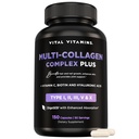 Vital Vitaminer Multi Collagen Complex Plus - med Biotin, Hyaluronsyre, Vitamin C - Type I, II, III, V, X - for kvinner og menn - hår, hud, negler skjønnhet kompleks - 150 kapsler