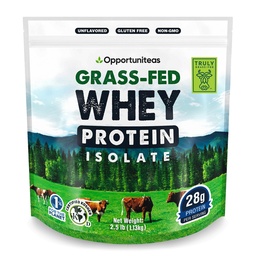 Opportuniteas Grass Fed Whey Isolate Protein Powder - Unflavored 28g Protein pulver uten kunstige søtningsstoffer, hormon-fri kyr, ikke GMO - 2,5lb