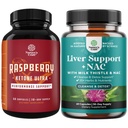 Bundle av blanding av bringebær ketoner, grønn te ekstrakt og afrikansk mango potent ingredienser til å fremskynde vekttap, Suppress aptit og brenne fett og lever støtte Supplement med NAC - Herbal Liver
