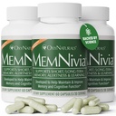 MemNivia Brain Supplements for hukommelse og fokus | Dual-Sage Stem Cell Formula med Cognivia®, Bacopa, Holy Basil & Ginger | klinisk bevist mental klarhet støtte | 180 kapsler (3 flasker) | USA laget