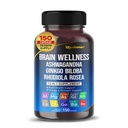 Brain Wellness Ginkgo Biloba Rhodiola Cordyceps Kamille Ashwagandha Gotu Kola Bacopa Rosemary Holy Basil Svart Pepper - 150 Kapsler-laget i USA