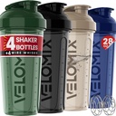 VELOMIX -4 Pacific-28 oz Shaker Cups for Protein Shakers - 4x Wire Whisk | Leak Protein Shaker Flasker for Protein Mixes | Protein Shaker Bottle Pack | Mixer for Proteinshakes (Forest Edge)