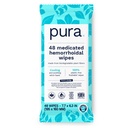 Pura Flushable hemorroid tørker XL, 48 greve, Medisinert med kjølende heks Hazel, Aloe og kokosolje, rask relief, fragrance-fri, 100% plast-fri