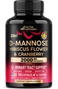 D-Mannose 2000mg med Cranberry & Hibiscus - klinisk testet styrke for urinveistrakt helse - Supplement for kvinner - Blader, lever og mikroflora støtte - laget i USA - Vegan, 120 kapsler