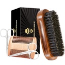 Sosoon Boar Bristle Beard Grooming Set for menn - Rektangulær børste, Comb, 2 Mustache Scissors, Reisepose