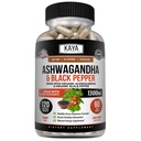 Kaya Naturals Ashwagandha 1300mg, 120 Count Capsules for Stress Relief, Adrenal, Mood & Thyroid Support, Svart Pepper og 100% ren Ashwagandha -120 Kapsler