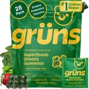 Gruns voksen Super Greens Multivitamin Gummies, Superfood Gummy vitaminer for kvinner og menn med Spirulina, Klorella, Adaptogens & Prebiotic Fiber for Digestive Helse (28 Count)