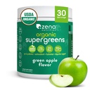 Zena Nutrition Organic Super Greens pulver, 70+ Superfoods, 0 Sukker, 3G Fiber, Spirulina, Klorella, Mushrooms, Prebiotika/Probiotika, Digestive Enzymer for Gut Helse, Grønn Apple, 30 Services