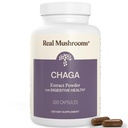 Ekte Mushrooms Chaga Mushroom Capsules – Økologisk Chaga Ekstrakt pulver med ekstrakt pulver for velvære og energi støtte– Vegan, ikke-GMO, 300 Kapsler – Organisk Mushroom Supplement