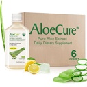 AloeCure USDA Organic Aloe Vera Juice Lemon Flavor - laget innen 12 timers høst - Naturlig Digestiv Supplement for balansert magesyre - Støtte Digestiv og immun helse, 6 Btls x 16.7oz