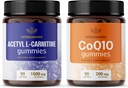 HERBAMAMA L-karnitin og CoQ10 Kit - Buddel på 1500 mg Acetyl L-karnitin & 200 mg Coenzym Q10 Gummies - Vegansk, ikke-GMO, Gelatinfri - 2 Pack