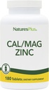 NaturesPlus Cal/Mag/Zinc - 1000 mg kalsium, 500 mg magnesium, 75 mg sink - 180 vegetariske tabletter - Multi Mineral Supplement, støtter bein, hjerte og immun helse - Glutenfri - 45 Services