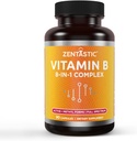 Zentastic Vitamin B-Complex - Alle B-vitaminer med B12, B6, B9 Folsyre, Choline, Inositol - Aktive og Metylformer - Nervesystem, Energi, Metabolisme, Immunstøtte - 90 Vegan Kapsler