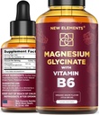 Væske Magnesium Glykinat Drops med vitamin B6 - Magnesium Supplement 500mg & vitamin B6 100mg | Ikke-GMO No Gluten | Stress Relief | Sleep & Relaxation | Muskel- og hjertestøtte | Naturlig og vegansk