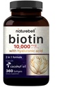 NatureBell Biotin 10000mcg + Hyaluronsyre 25 mg 360 kokosolje mykgels, Premium Biotin Supplement for hår hud og negler*