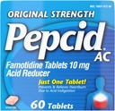 Pepcid AC Opprinnelig styrke Heartburn Relief Tabletter, forhindrer og lindrer Heartburn på grunn av syreødeleggelse og sur mage, 10 mg famotidin å redusere og kontrollere syre, rask-aksjon, 60 Ct