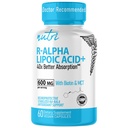 Nutri R Alpha Lipoic Acid 600 mg Kapsler - R Lipoic Acid Stabilisert med Biotin - aktiv form av R-ALA - 600 mg klinisk dosering - kraftig cellulær energi støtte - 60 vegansk kapsler - RALA