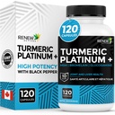 Fornye Actives Turmeric Platinum 1350MG per 3 Kapsler med svart pepper og ginger – Antioksidant, lever og digestiv støtte – Reduserer inflammasjon og øker immuniteten – laget i Canada – 120 Kapsler