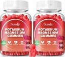 Magnesium Kalium Gummies, Muskel- og hjertehelse, Benkramper og søvn, Kalium Supplement Vegansk Gummy Ikke-GMO Glutenfri 60 Gummies-2 pakke, bringebær