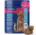 Fiskeolje Chews for hunder og katter, Omega 3 Fiskeolje for hunder - rik på Omega 3, 6 og 9 med Flaksfrøolje, EPA & DHA - 180 myk Chews, Duck & Pear Flavor - Anti-Inflammasjon, Hud & Coat Helse