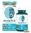 NEURIVA Plus Brain Supplement for minne, fokus og konsentrasjon + Kognitiv funksjon med klinisk testet nootropics Fosfatidylserin og nevrofaktor, vitaminer B6 & B12, 30 Count Capsules