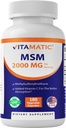 Vitamatic MSM 2000 mg med vitamin C 75 mg per servering - 180 Veg Kapsler - Vitamin C Aid i bedre absopriton av MSM (Metylsulfonylmetan) - Ikke-GMO & Glutenfri