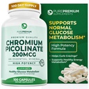 PurePremium Chromium Picolinat 200mcg - høy potens kromium kosttilskudd - essensiell Mineral helse støtte for menn / kvinner - Glutenfri - 3 måneders forsyning - 100 kapsler