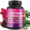 BMVINVOL L Arginine L Citrulline Supplement Plus Beet Root, Moringa, Olive, Rød Spinat til støtte daglig - 90 Kapsler