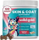 Solid Gold Omega 3 Fish Oil for hunder Myke Chews - Kylling Flavored Omega 3 for hund Hud & Coat Helse - Vitamin C, E & Biotin Chews for tørr hud, immun støtte og kløe Relief for hunder - Alle aldre 120ct