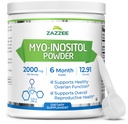 Zazzee Myo-Inositol pulver, 6 måneders forsyning, 183 serveringer, 2000 mg per servering, gratis Scoop for eksakt dosering, 12,91 ounces, 100% ren, all-naturlig fertilitet og reproduktiv støtte, vegansk, ikke-GMO