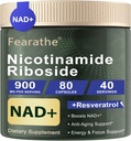 Liposomal Nicotinamid Riboside - NAD+ Supplement med Resveratrol og Quercetin - NAD Nicotinamide Riboside Resveratrol 900mg for anti-aldring, energi, fokus - 80 kapsler, 40 dagers forsyning